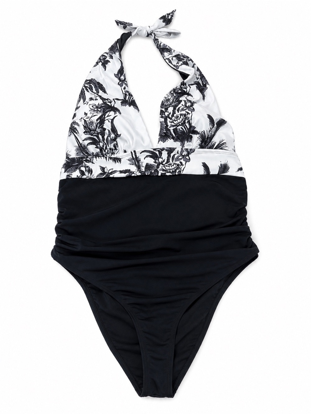 White & Black Palm Print Halter One-Piece NWOT size XL
